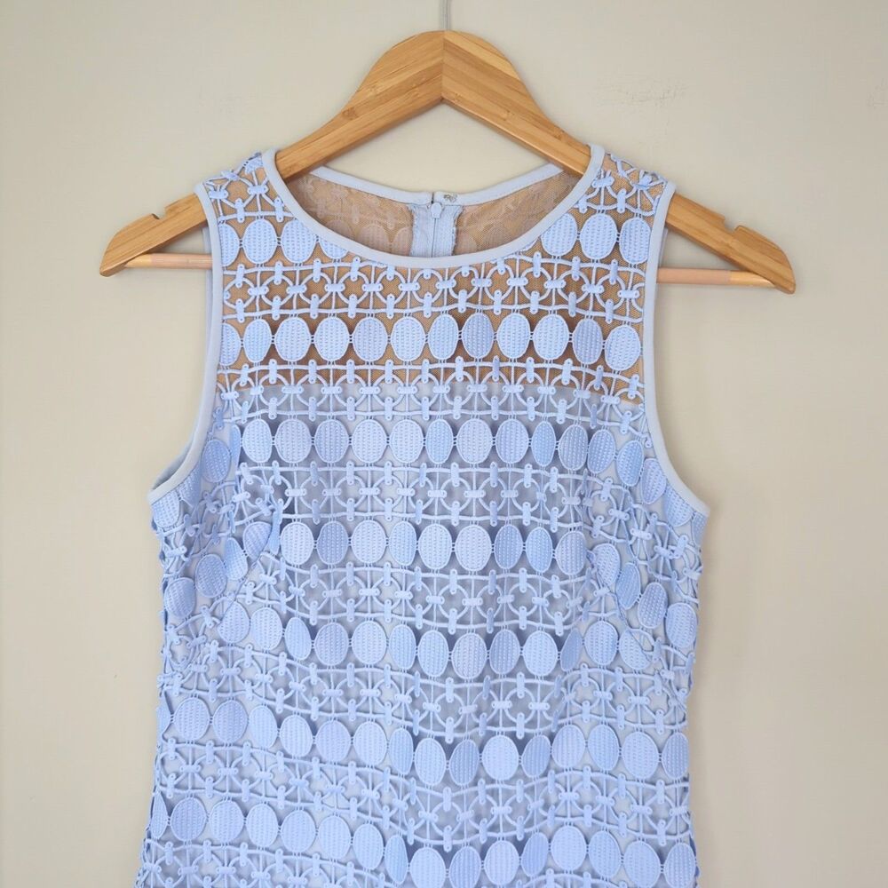 Lauren Ralph Lauren Blue Geometric Lace Sheath Dress 2 Wedding Guest Cocktail - Picture 2 of 6